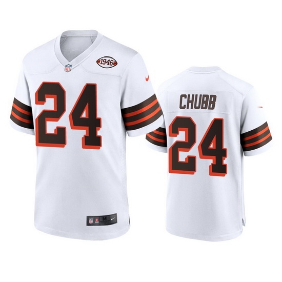 Men Cleveland Browns 24 Nick Chubb Nike 1946 Collection Alternate Game Limited NFL Jersey White Men Cleveland Browns 24 Nick Chubb Nike 1946 Collection Alternate Game Limited NFL Jersey White