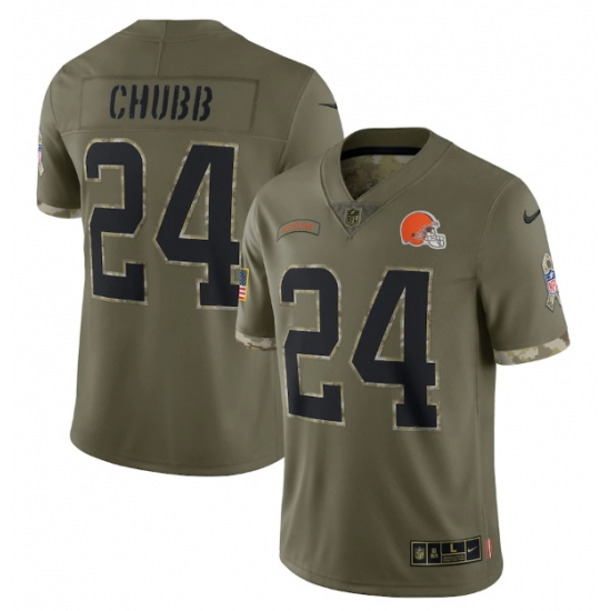 Men Cleveland Browns 24 Nick Chubb Olive 2022 Salute To Service Limited Stitched Jersey Men Cleveland Browns 24 Nick Chubb Olive 2022 Salute To Service Limited Stitched Jersey