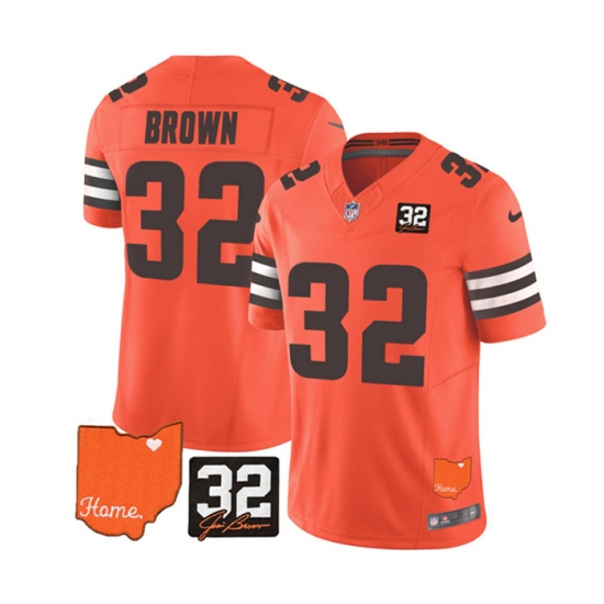 Men Cleveland Browns 32 Jim Brown Orange 2023 F U S E With Jim Brown Memorial Patch Vapor Untouchable Limited Stitched Jersey Men Cleveland Browns 32 Jim Brown Orange 2023 F U S E With Jim Brown Memorial Patch Vapor Untouchable Limited Stitched Jersey
