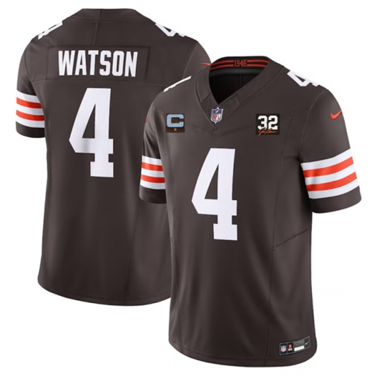 Men Cleveland Browns 4 Deshaun Watson Brown 2023 F U S E With 1 Star C Patch And Jim Brown Memorial Patch Vapor Untouchable Limited Stitched Jersey Men Cleveland Browns 4 Deshaun Watson Brown 2023 F U S E With 1 Star C Patch And Jim Brown Memorial Patch Vapor Untouchable Limited Stitched Jersey
