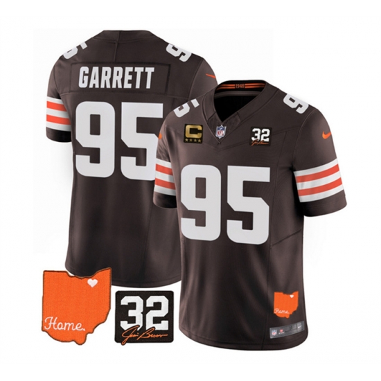Men Cleveland Browns 95 Myles Garrett Brown 2023 F U S E With Jim Brown Memorial Patch And 4 Star C Patch Vapor Untouchable Limited Stitched Jersey Men Cleveland Browns 95 Myles Garrett Brown 2023 F U S E With Jim Brown Memorial Patch And 4 Star C Patch Vapor Untouchable Limited Stitched Jersey