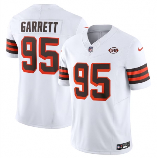 Men Cleveland Browns 95 Myles Garrett White 2023 F U S E 1946 Collection Vapor Untouchable Limited Stitched Jersey Men Cleveland Browns 95 Myles Garrett White 2023 F U S E 1946 Collection Vapor Untouchable Limited Stitched Jersey