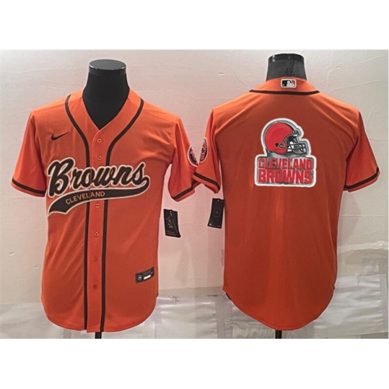 Men Cleveland Browns Orange Team Big Logo With Patch Cool Base Stitched Baseball Jersey Men Cleveland Browns Orange Team Big Logo With Patch Cool Base Stitched Baseball Jersey