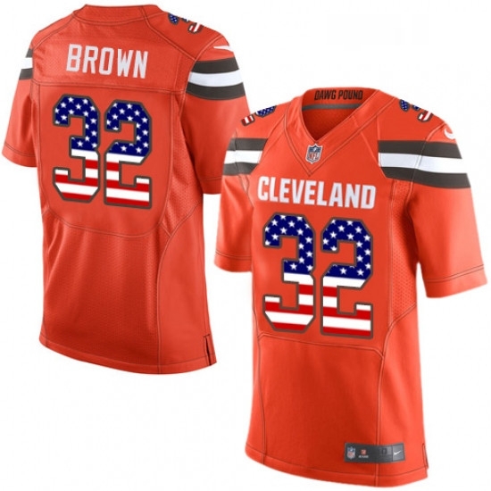 Mens Nike Cleveland Browns 32 Jim Brown Elite Orange Alternate USA Flag Fashion NFL Jersey Mens Nike Cleveland Browns 32 Jim Brown Elite Orange Alternate USA Flag Fashion NFL Jersey