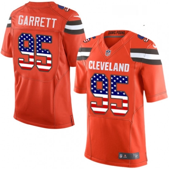 Mens Nike Cleveland Browns 95 Myles Garrett Elite Orange Alternate USA Flag Fashion NFL Jersey Mens Nike Cleveland Browns 95 Myles Garrett Elite Orange Alternate USA Flag Fashion NFL Jersey