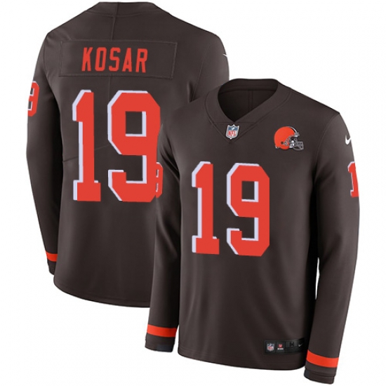 Nike Browns #19 Bernie Kosar Brown Team Color Men Stitched NFL Limited Therma Long Sleeve Jersey Nike Browns #19 Bernie Kosar Brown Team Color Men Stitched NFL Limited Therma Long Sleeve Jersey