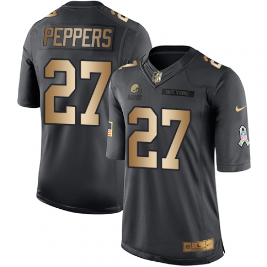 Nike Browns #27 Jabrill Peppers Black Mens Stitched NFL Limited Gold Salute To Service Jersey Nike Browns #27 Jabrill Peppers Black Mens Stitched NFL Limited Gold Salute To Service Jersey
