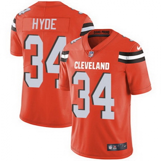 Nike Browns #34 Carlos Hyde Orange Alternate Mens Stitched NFL Vapor Untouchable Limited Jersey Nike Browns #34 Carlos Hyde Orange Alternate Mens Stitched NFL Vapor Untouchable Limited Jersey