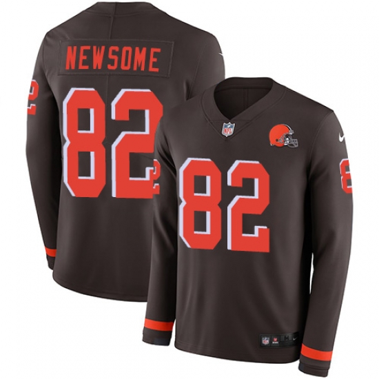 Nike Browns #82 Ozzie Newsome Brown Team Color Men Stitched NFL Limited Therma Long Sleeve Jersey Nike Browns #82 Ozzie Newsome Brown Team Color Men Stitched NFL Limited Therma Long Sleeve Jersey