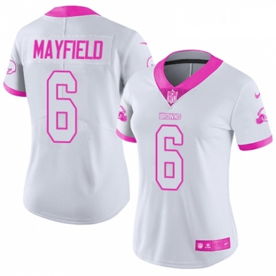 Womens Nike Cleveland Browns 6 Baker Mayfield Limited White Pink Rush Fashion NFL Jersey Womens Nike Cleveland Browns 6 Baker Mayfield Limited White Pink Rush Fashion NFL Jersey