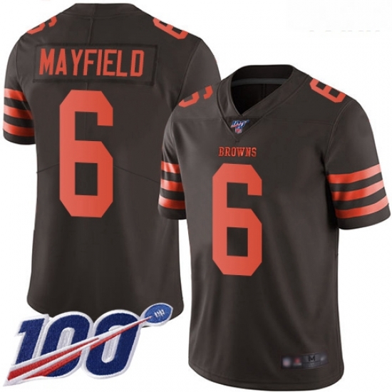 Browns #6 Baker Mayfield Brown Youth Stitched Football Limited Rush 100th Season Jersey Browns #6 Baker Mayfield Brown Youth Stitched Football Limited Rush 100th Season Jersey