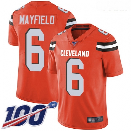 Browns #6 Baker Mayfield Orange Alternate Youth Stitched Football 100th Season Vapor Limited Jersey Browns #6 Baker Mayfield Orange Alternate Youth Stitched Football 100th Season Vapor Limited Jersey