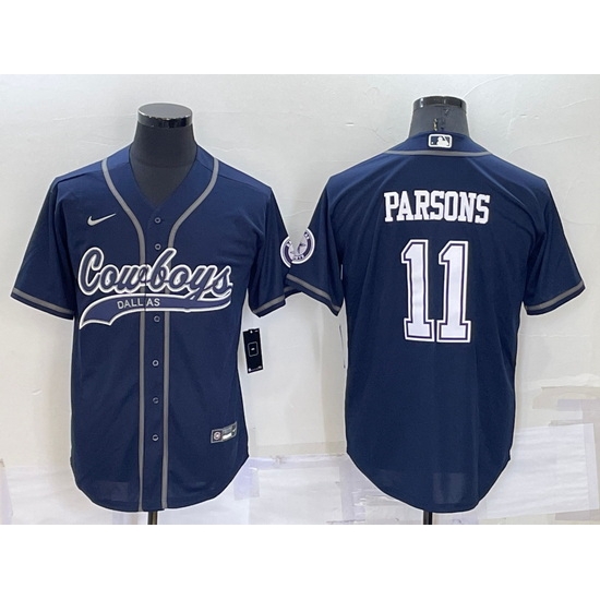 Men Dallas Cowboys 11 Micah Parsons Navy Cool Base Stitched Baseball Jersey Men Dallas Cowboys 11 Micah Parsons Navy Cool Base Stitched Baseball Jersey