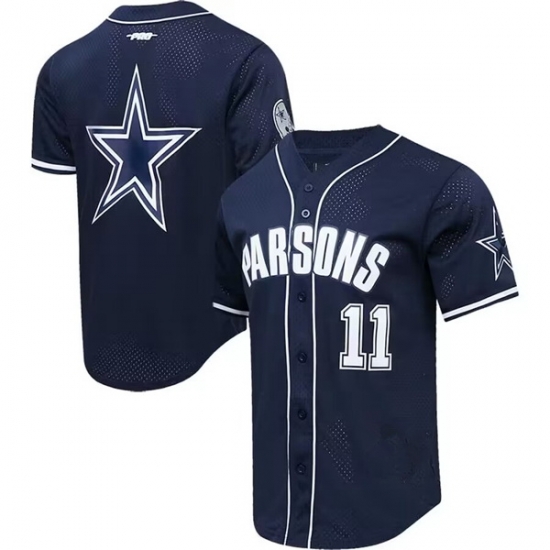 Men Dallas Cowboys 11 Micah Parsons Navy Pro Standard Mesh Button Up Stitched Baseball Jersey Men Dallas Cowboys 11 Micah Parsons Navy Pro Standard Mesh Button Up Stitched Baseball Jersey