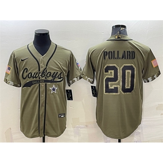 Men Dallas Cowboys 20 Tony Pollard 2022 Olive Salute To Service Cool Base Stitched Baseball Jersey Men Dallas Cowboys 20 Tony Pollard 2022 Olive Salute To Service Cool Base Stitched Baseball Jersey