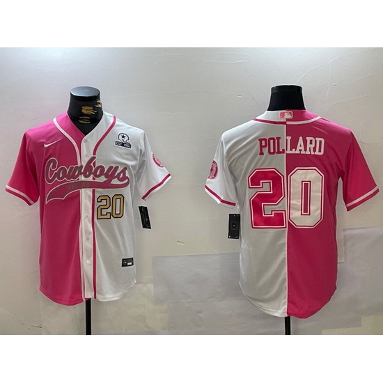 Men Dallas Cowboys 20 Tony Pollard Red White With Patch Cool Base Stitched Baseball Jersey 3 Men Dallas Cowboys 20 Tony Pollard Red White With Patch Cool Base Stitched Baseball Jersey 3
