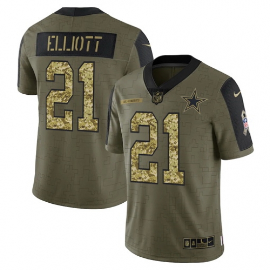 Men Dallas Cowboys 21 Ezekiel Elliott 2021 Salute To Service Olive Camo Limited Stitched Jersey Men Dallas Cowboys 21 Ezekiel Elliott 2021 Salute To Service Olive Camo Limited Stitched Jersey