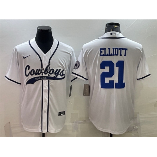 Men Dallas Cowboys 21 Ezekiel Elliott White With Patch Cool Base Stitched Baseball Jersey Men Dallas Cowboys 21 Ezekiel Elliott White With Patch Cool Base Stitched Baseball Jersey