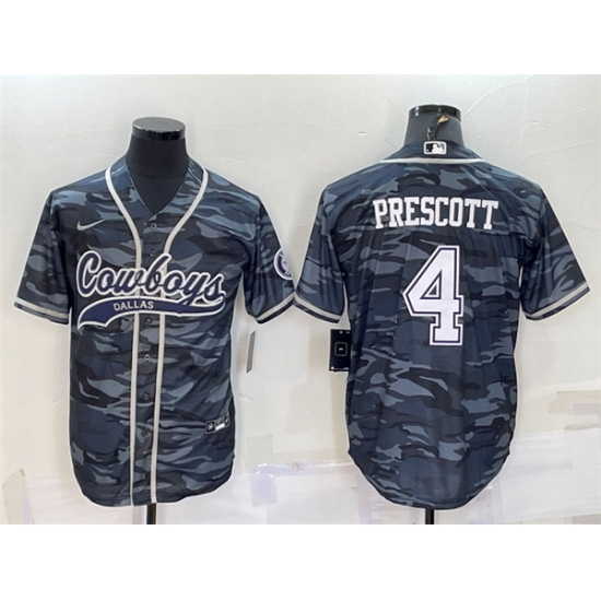 Men Dallas Cowboys 4 Dak Prescott Grey Camo With Patch Cool Base Stitched Baseball Jersey Men Dallas Cowboys 4 Dak Prescott Grey Camo With Patch Cool Base Stitched Baseball Jersey
