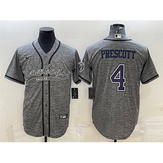 Men Dallas Cowboys 4 Dak Prescott Grey With Patch Cool Base Stitched Baseball Jersey Men Dallas Cowboys 4 Dak Prescott Grey With Patch Cool Base Stitched Baseball Jersey