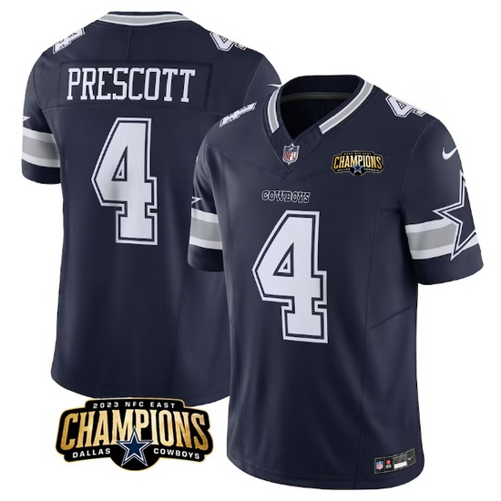 Men Dallas Cowboys 4 Dak Prescott Navy 2023 F U S E NFC East Champions Patch Stitched Football Jersey Men Dallas Cowboys 4 Dak Prescott Navy 2023 F U S E NFC East Champions Patch Stitched Football Jersey