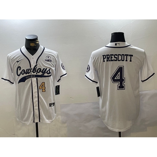 Men Dallas Cowboys 4 White Team With Patch Cool Base Stitched Baseball Jersey 5 Men Dallas Cowboys 4 White Team With Patch Cool Base Stitched Baseball Jersey 5
