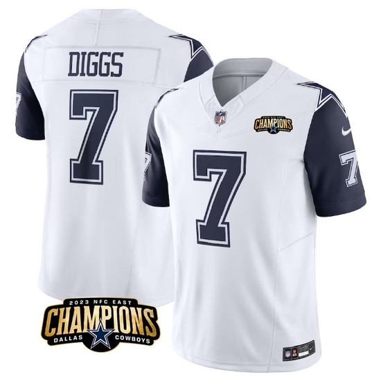 Men Dallas Cowboys 7 Trevon Diggs White Navy 2023 F U S E NFC East Champions Patch Stitched Football Jersey Men Dallas Cowboys 7 Trevon Diggs White Navy 2023 F U S E NFC East Champions Patch Stitched Football Jersey