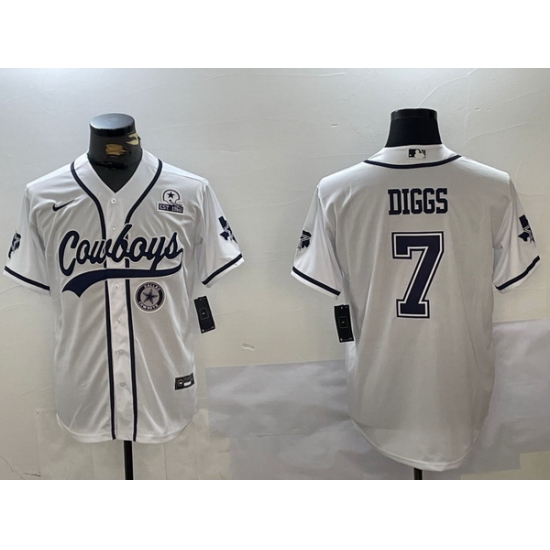 Men Dallas Cowboys 7 Trevon Diggs White With Patch Cool Base Stitched Baseball Jersey 5 Men Dallas Cowboys 7 Trevon Diggs White With Patch Cool Base Stitched Baseball Jersey 5