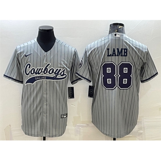 Men Dallas Cowboys 88 CeeDee Lamb Grey With Patch Cool Base Stitched Baseball Jersey Men Dallas Cowboys 88 CeeDee Lamb Grey With Patch Cool Base Stitched Baseball Jersey
