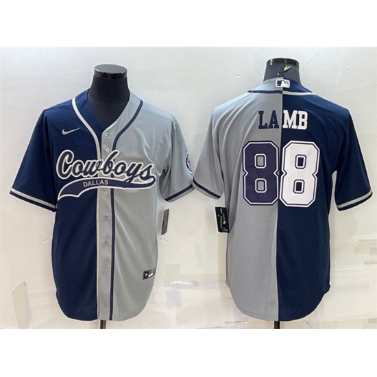 Men Dallas Cowboys 88 CeeDee Lamb Navy Grey Split With Patch Cool Base Stitched Baseball Jersey Men Dallas Cowboys 88 CeeDee Lamb Navy Grey Split With Patch Cool Base Stitched Baseball Jersey