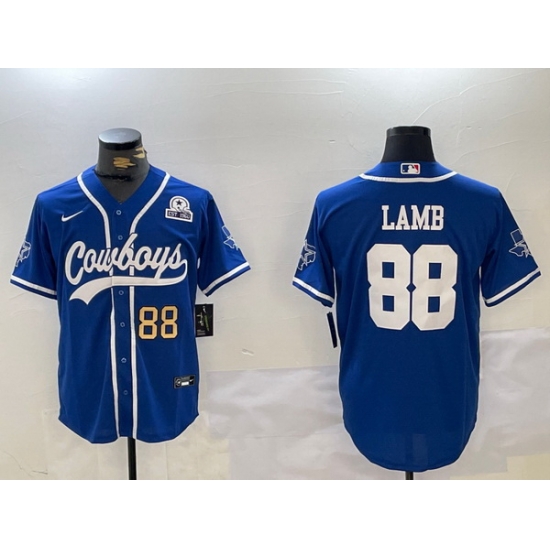 Men Dallas Cowboys 88 CeeDee Lamb Royal With Patch Cool Base Stitched Baseball Jersey 3 Men Dallas Cowboys 88 CeeDee Lamb Royal With Patch Cool Base Stitched Baseball Jersey 3