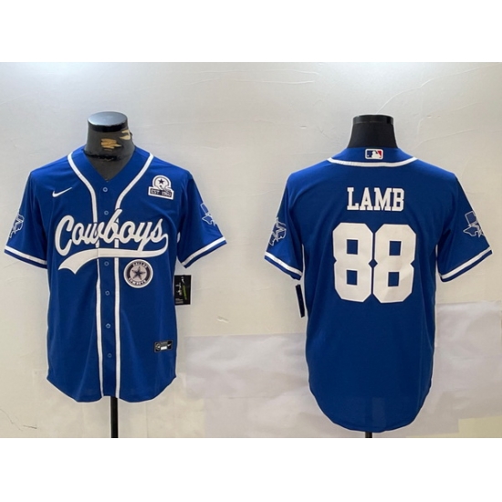 Men Dallas Cowboys 88 CeeDee Lamb Royal With Patch Cool Base Stitched Baseball Jersey 5 Men Dallas Cowboys 88 CeeDee Lamb Royal With Patch Cool Base Stitched Baseball Jersey 5