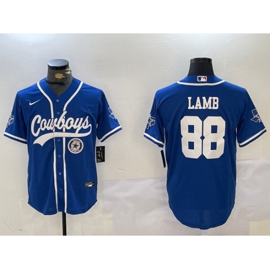 Men Dallas Cowboys 88 CeeDee Lamb Royal With Patch Cool Base Stitched Baseball Jersey 6 Men Dallas Cowboys 88 CeeDee Lamb Royal With Patch Cool Base Stitched Baseball Jersey 6