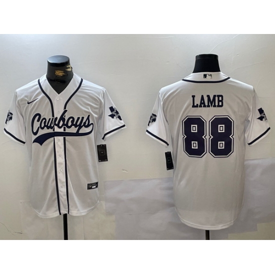 Men Dallas Cowboys 88 CeeDee Lamb White With Patch Cool Base Stitched Baseball Jersey 2 Men Dallas Cowboys 88 CeeDee Lamb White With Patch Cool Base Stitched Baseball Jersey 2