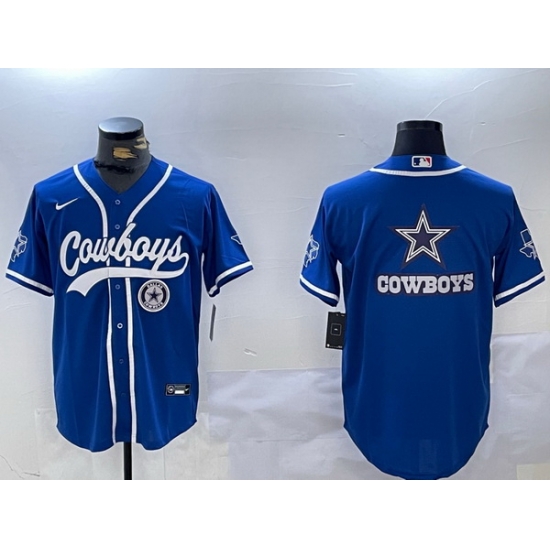 Men Dallas Cowboys Big Logo Royal With Patch Cool Base Stitched Baseball Jersey 5 Men Dallas Cowboys Big Logo Royal With Patch Cool Base Stitched Baseball Jersey 5