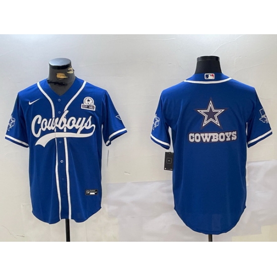 Men Dallas Cowboys Big Logo Royal With Patch Cool Base Stitched Baseball Jersey 6 Men Dallas Cowboys Big Logo Royal With Patch Cool Base Stitched Baseball Jersey 6