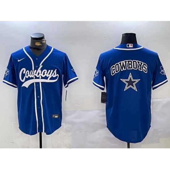 Men Dallas Cowboys Big Logo Royal With Patch Cool Base Stitched Baseball Jersey 7 Men Dallas Cowboys Big Logo Royal With Patch Cool Base Stitched Baseball Jersey 7