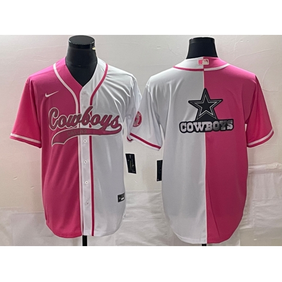 Men Dallas Cowboys Pink White Split Team Big Logo Cool Base Stitched Baseball Jersey Men Dallas Cowboys Pink White Split Team Big Logo Cool Base Stitched Baseball Jersey