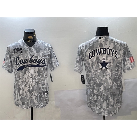 Men Dallas Cowboys Team Big Logo 2024 Arctic Camo Salute To Service Stitched Baseball Jersey Men Dallas Cowboys Team Big Logo 2024 Arctic Camo Salute To Service Stitched Baseball Jersey