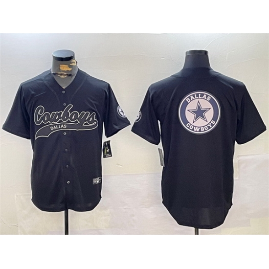 Men Dallas Cowboys Team Big Logo Black With Patch Cool Base Stitched Baseball Jersey Men Dallas Cowboys Team Big Logo Black With Patch Cool Base Stitched Baseball Jersey
