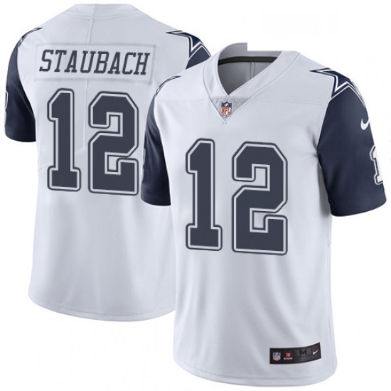 Mens Nike Dallas Cowboys 12 Roger Staubach Limited White Rush Vapor Untouchable NFL Jersey Mens Nike Dallas Cowboys 12 Roger Staubach Limited White Rush Vapor Untouchable NFL Jersey