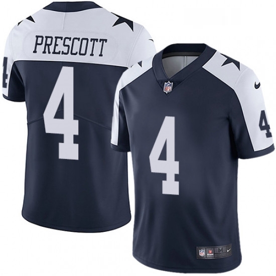 Mens Nike Dallas Cowboys 4 Dak Prescott Navy Blue Throwback Alternate Vapor Untouchable Limited Player NFL Jersey Mens Nike Dallas Cowboys 4 Dak Prescott Navy Blue Throwback Alternate Vapor Untouchable Limited Player NFL Jersey