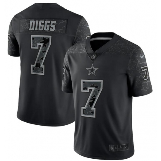 Men's Nike Dallas Cowboys Trevon Diggs #7 Black RFLCTV Limited Jersey Men's Nike Dallas Cowboys Trevon Diggs #7 Black RFLCTV Limited Jersey