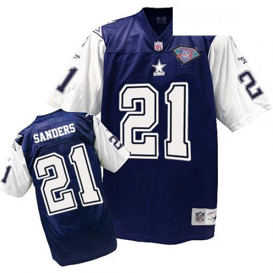 Mitchell and Ness Dallas Cowboys 21 Deion Sanders Authentic Navy BlueWhite 75TH Patch Throwback NFL Jersey Mitchell and Ness Dallas Cowboys 21 Deion Sanders Authentic Navy BlueWhite 75TH Patch Throwback NFL Jersey