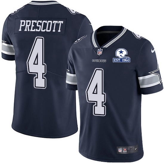 Nike Cowboys 4 Dak Prescott Navy Blue Team Color Men Stitched With Established In 1960 Patch NFL Vapor Untouchable Limited Jersey Nike Cowboys 4 Dak Prescott Navy Blue Team Color Men Stitched With Established In 1960 Patch NFL Vapor Untouchable Limited Jersey