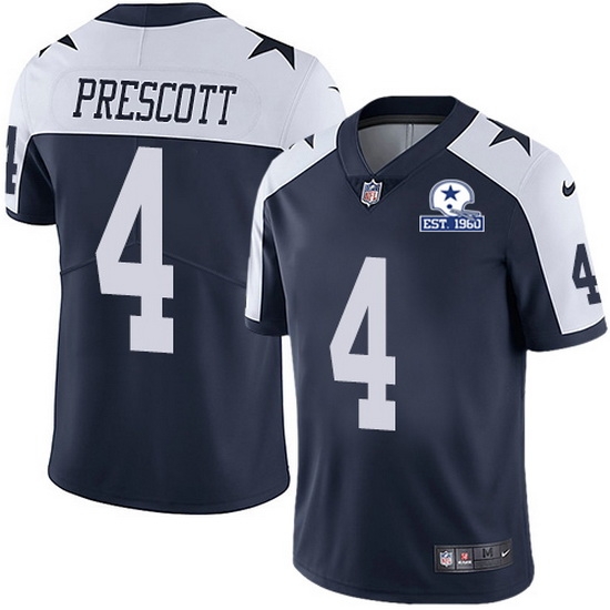 Nike Cowboys 4 Dak Prescott Navy Blue Thanksgiving Men Stitched With Established In 1960 Patch NFL Vapor Untouchable Limited Throwback Jersey Nike Cowboys 4 Dak Prescott Navy Blue Thanksgiving Men Stitched With Established In 1960 Patch NFL Vapor Untouchable Limited Throwback Jersey