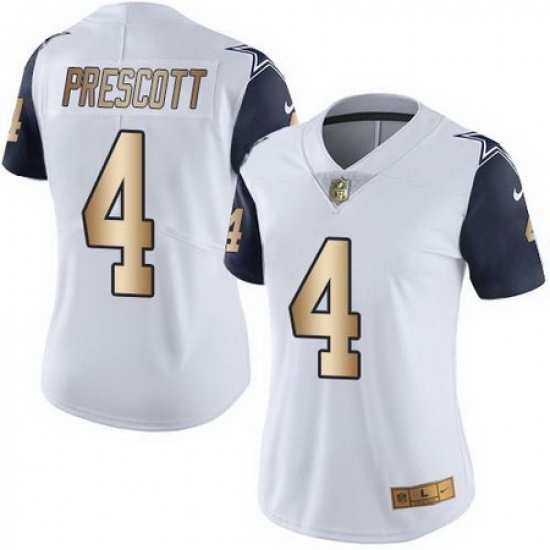 Nike Cowboys #4 Dak Prescott White Womens Stitched NFL Limited Gold Rush Jersey Nike Cowboys #4 Dak Prescott White Womens Stitched NFL Limited Gold Rush Jersey