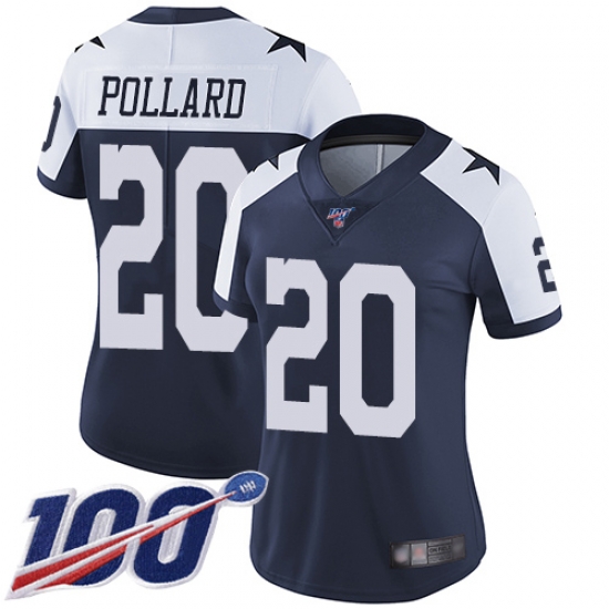 Women Cowboys 20 Tony Pollard Navy Blue Thanksgiving Stitched Football 100th Season Vapor Throwback Limited Jersey Women Cowboys 20 Tony Pollard Navy Blue Thanksgiving Stitched Football 100th Season Vapor Throwback Limited Jersey