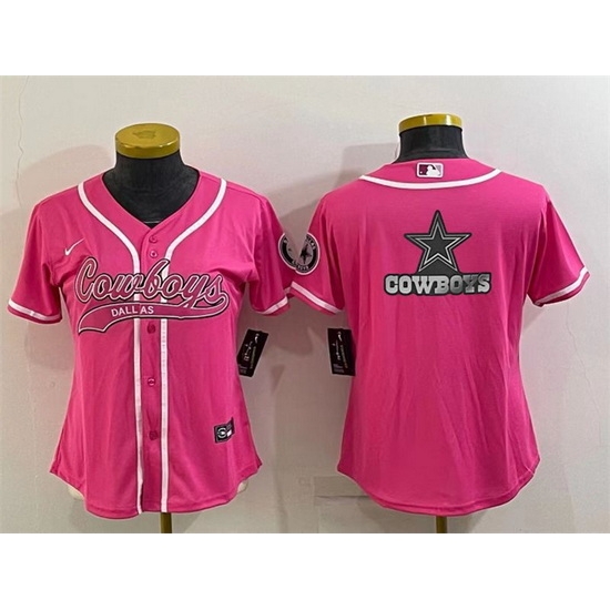 Women Dallas Cowboys Pink Team Big Logo With Patch Cool Base Stitched Baseball Jersey Women Dallas Cowboys Pink Team Big Logo With Patch Cool Base Stitched Baseball Jersey