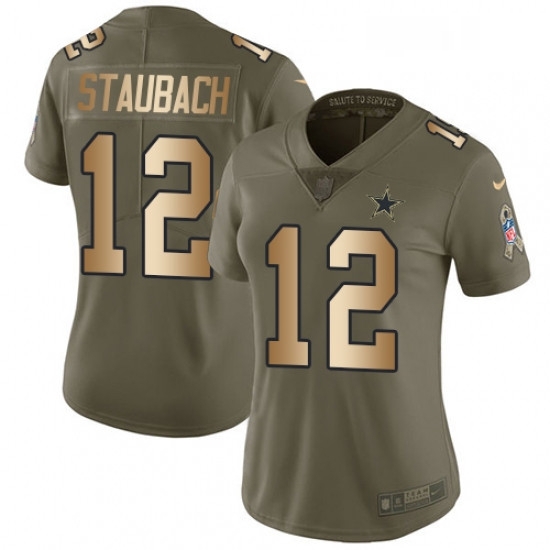 Womens Nike Dallas Cowboys 12 Roger Staubach Limited OliveGold 2017 Salute to Service NFL Jersey Womens Nike Dallas Cowboys 12 Roger Staubach Limited OliveGold 2017 Salute to Service NFL Jersey